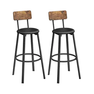 VASAGLE Industrial 2 Pieces Bar Stools High Chair Cheap Pu Leather Black Bar Stool With Back