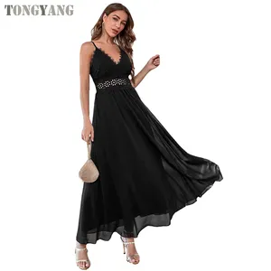 TONGYANG Damen Ärmelloses Spitzen kleid Elegantes langes Party kleid mit V-Ausschnitt