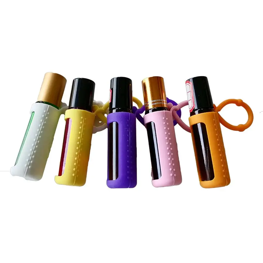 Funda protectora de Perfume, funda de goma de silicona, 10ml, botella de aceite esencial, botellas de vidrio enrolladas