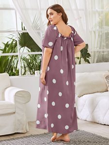 <span class=keywords><strong>Robe</strong></span> de nuit <span class=keywords><strong>longue</strong></span> en coton pour <span class=keywords><strong>femme</strong></span>, à coupe étroite, à pois, personnalisée, grande taille, nouvelle collection - Product Image 2