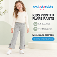 Pantalon évasé personnalisé Smiledotkids pour enfants, gris, avec volants à la taille et nœud brodé, OEM ODM, pour petites filles, vente en gros