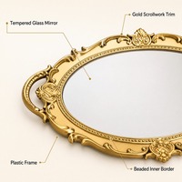Plateau miroir en plastique laqué doré de luxe européen, cadre décoratif gaufré, multifonctionnel, pour le rangement de maquillage et de bijoux sur table