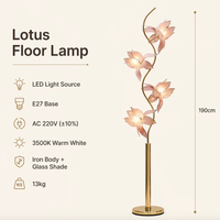 Lampe sur pied décorative moderne en fer LED E27 PANJIXIN pour salon, avec élégante fleur de lotus rose de luxe, pour salon et chambre à coucher