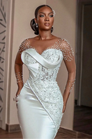 Perles perlées pure manches longues robes de mariée robe de mariée africaine balayage train robes de mariage dentelle blanche robes de mariée sirène