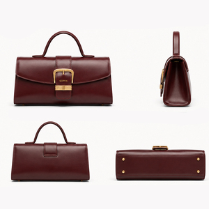 Bolso de Mano Vintage Personalizado para Mujer, Diseño de Múltiples Compartimentos en Cuero PU Liso, con Cierre de Hebilla Dorada - Product Image 4