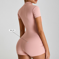 Combinaison de sport une pièce pour femme, sexy, à manches courtes et demi-zip, pour le yoga et le fitness