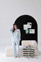 Pyjama en coton pour femme à manches longues, col rabattu, couleur unie, décontracté, pour couple, avec boutons sur le devant