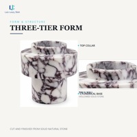Vas Bunga Marmer Travertine Luca Calacatta Viola |   Vas Bunga Batu Silinder Bertingkat Buatan Tangan, Polesan Halus, Hiasan Meja, Custom OEM