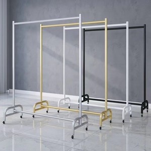 ราวแขวนท่อประปาพร้อมล้อเลื่อน ราวแขวนเสื้อผ้าแบบเคลื่อนที่ได้ ราวแขวนข้างเตียง ชั้นวางของโลหะทันสมัย - Product Image 1