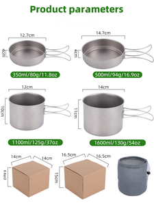 <span class=keywords><strong>Set</strong></span> di Pentole in Titanio Personalizzato con Logo, Leggero per Campeggio, Etichetta Privata, Coperchio con Manico Pieghevole per Escursionismo - Product Image 2