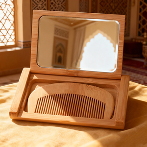 Nuovo Set di Specchio per il Trucco 2-in-1 in Legno e Bambù con Logo Personalizzato, Set di Specchio e Pettine Tascabile di Alta Qualità - Product Image 5