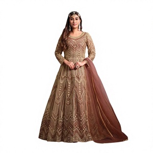 Heavy Gray Anarkali Gown <b>Net</b> Semi-Stitched High Quality Sequence Embroidery Bollywood Design Indian Pakistani Weddings Parties - Product Image 1