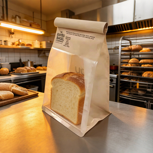 Bolsa Ecológica <span class=keywords><strong>para</strong></span> Pan con Ventanas Transparentes, de Papel Kraft Vertical de Grado Alimenticio, Resistente al Aceite, <span class=keywords><strong>para</strong></span> Pan, Brioche y Pan de Levadura - Product Image 1