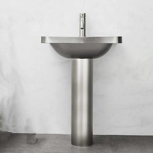 Lavabo sur pied en acier inoxydable 304, finition brossée, lavabo moderne pour balcon - Product Image 4