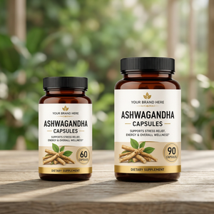 Capsules d'Ashwagandha 60 unités Complément alimentaire naturel Soulagement du stress Énergie Croissance musculaire Croissance des cheveux Végétarien Tous âges - Product Image 1