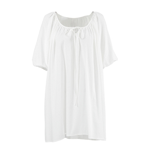 QINSI bianco abiti da notte Casual per donna cotone con scollo a V nastro maniche corte Mini camicia da notte traspirante camicia da notte Sexy da donna - Product Image 4