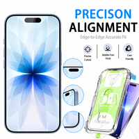 Protection d'écran en verre trempé HD sans poussière pour iPhone 11-18, kit d'installation à alignement automatique 9H, colle intégrale, oléophobe