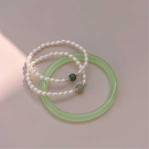 Pulsera WENCHI de Oro de 14K con Jade Hetian Natural y Perla de Agua Dulce de 5-6mm, Transparente como el Hielo, Elegante para Mujer - Product Image 3