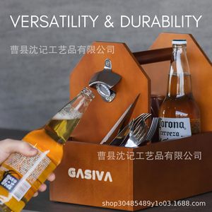 Wooden Portable Storage Box With Bottle Opener <b>Paper</b> Towel Holder Cutlery Compartment For <b>Kitchen</b> Picnic - Product Image 4