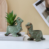 Pot de fleurs moderne en céramique émaillée ornement mignon créatif personnalisé petit animal triangle tyrannosaure rex dinosaure bronze