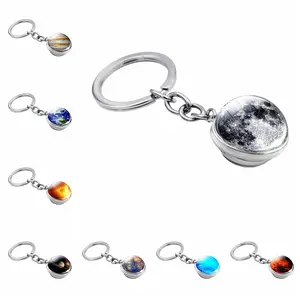 Solar System Planet Keychain Galaxy Nebula Keychain Moon Earth Mars Saturn Double Side Glass Ball Keychain