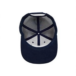 Vietnam Manufactured Customizable Leather Patch Structured 6 Panel <b>Navy</b> Mesh Back Trucker <b>Hat</b> Young Energetic Daily Adult Wear - Product Image 4