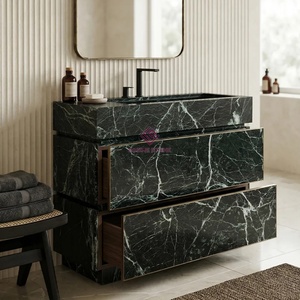 Mueble de Baño de Piedra Natural con Doble Cajón, Mármol Verde Alpi Sólido, Lavabo Integrado, Resistente a la Humedad para Uso Diario - Product Image 1