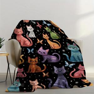 Pink Floral <b>Cat</b> Collection Flannel Blanket Throw Blanket Nap Blanket Fade Resistant Lightweight for Home Office Nap Custom Print - Product Image 3