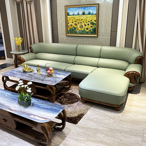 Muebles de Sala de Estar Estilo Chino Moderno, Lujo Ligero Nórdico, Madera Maciza, Esquinero, Cuero Simple, Estilo Chino Imperial - Product Image 1