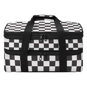 Custom Print Black/White Checkered Picnic Cookouts Expandable Double Insulated Casserole Carrier Baking Dish Cooler Bag - Product Image 1