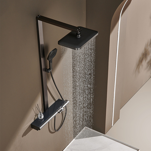 Ensemble de douche thermostatique de luxe pistolet gris laiton bain douche robinet numérique <span class=keywords><strong>piano</strong></span> clé salle de bain système de douche - Product Image 3