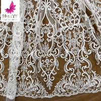 2021 africain blanc mariage mariée broderie séquence dentelle robe tissu pour 5 Yards HY1437-3