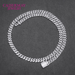 Cadermay Moissanite Cuban Chain 6mm Single Row Full Diamond Hip Hop Necklace 925 Sterling Silver Jewelry - Product Image 1