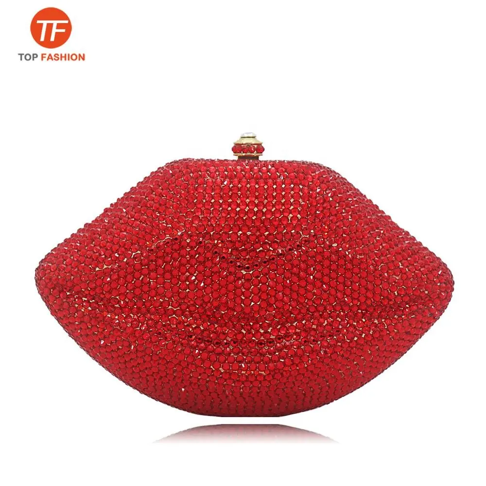Diamond studded Pattern Clutch Crystal Party Bag Red Lip Wedding Purse Clutches Women Evening Bag