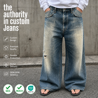 Jeans vintage délavés et déchirés, coupe décontractée ample, jogger en denim avec revers, streetwear personnalisé, OEM ODM, vente en gros, marque privée
