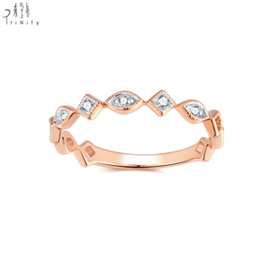 Mới hợp thời trang nghệ thuật Deco cổ điển thanh lịch 18K rắn Rose Gold nửa Eternity Stackable kim cương Nhẫn kỷ niệm tiệc cưới tốt - Product Image 3