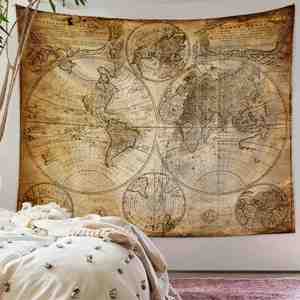 Tapiz Decorativo de Pared con Diseño de Mapa, Estilo de Tela de Fondo para Comercio Exterior - Product Image 2