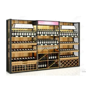 Individueller Metall-Vorführschrank Champagner Weinflasche Rückseite Weinregal Boden-Vorführständer Led-Regalhalter für Whiskey Rotwein