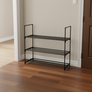 Étagère à chaussures à 3 niveaux en fer, organisateur de rangement noir au design moderne et minimaliste pour chambre, entrée, couloir, placard, gain de place - Product Image 2