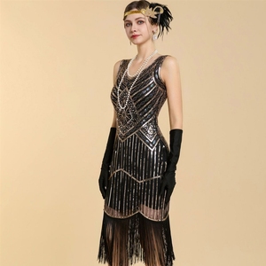 <span class=keywords><strong>Robe</strong></span> de soirée <span class=keywords><strong>vintage</strong></span> Gatsby <span class=keywords><strong>1920</strong></span>, taille plus, col rond, à franges, pour femme - Product Image 5