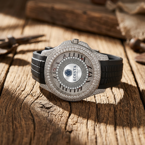 Premium Quality <b>Blue</b> Leather Iced Out Diamond Wrist <b>Watch</b> <b>for</b> Office Party and Evening Wear Available LOISTA - Product Image 1