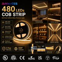 Tira de LED COB RAYMATES UL Dot Spot de 24 V, 5 m, 3000 K, Luz Blanca Cálida, Tira de LED Flexible, Regulable para Techo