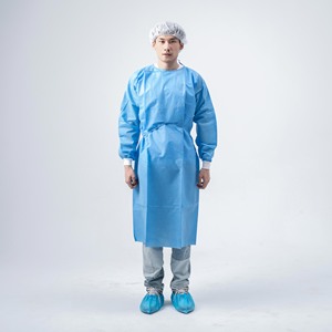 Combinaison d'isolement de haute qualité Hubei Xiantao, blanche et bleue, niveau 1, 35-50g PP+PE, blouse d'isolement jetable - Product Image 3
