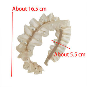 OEM Factory Wavy Mech <strong>Gauze</strong> Creased Hairband Pearl Solid Color Pleated Fabric Headbands Elegant Black and <strong>White</strong> Ladies Diademas - Product Image 6