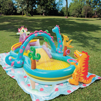 Intex Dinoland Aufblasbares Spielcenter 302cm X 229cm X 112cm Kinderpool mit Rutsche Aufblasbarer Wasserpark-Pool