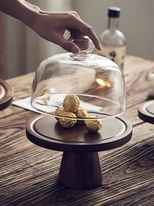 Wedding and Birthday Multi-Functional Charcuterie Cupcake Dessert Display Serving Platter Acacia Wood <strong>Cake</strong> <strong>Stand</strong> with Lid Dome - Product Image 2