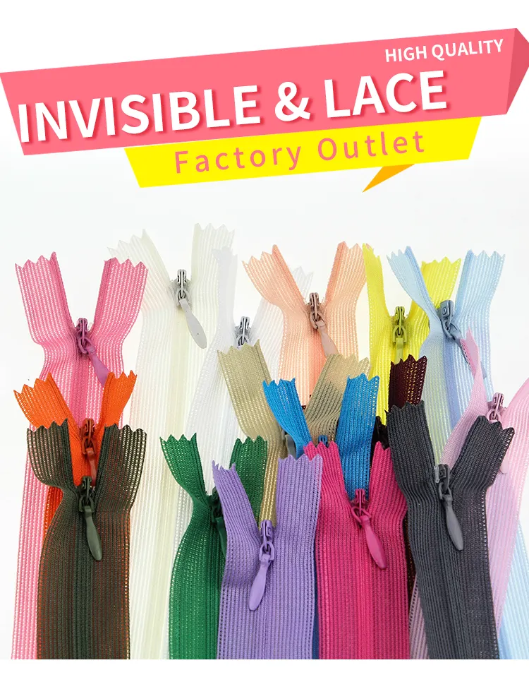 Multi Color stronger Invisible Zipper Nylon Hidden Zipper For Garment Dress Custom Invisible Zipper