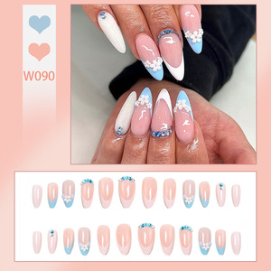 Pegatinas <span class=keywords><strong>de</strong></span> <span class=keywords><strong>Uñas</strong></span> con Diseño <span class=keywords><strong>de</strong></span> Flores Pequeñas Blancas Tridimensionales, Tipo Almendra, Color Azul Francés, con Diamantes Brillantes, <span class=keywords><strong>Uñas</strong></span> <span class=keywords><strong>Postizas</strong></span> - Product Image 6