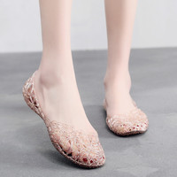 Sandales plates décontractées pour femmes, style Jelly, à bout ouvert, pour la plage, personnalisables, vente en gros de chaussures chinoises