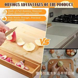<b>Bamboo</b> Cutting Board With Storage Tray Rectangle Kitchen Chopping Block With Waste <b>Container</b> - Product Image 3